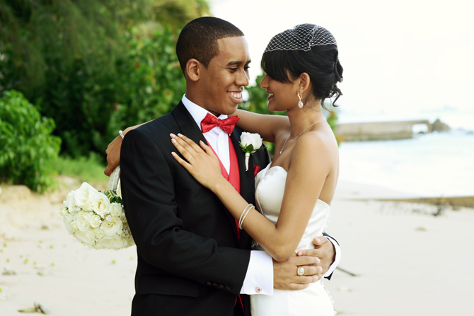 Bride and groom on the beach in Barbados- Weddings By Malissa Barbados 